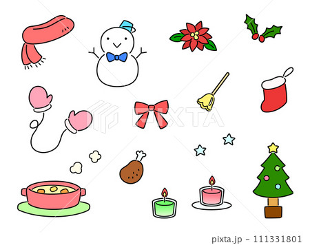 シンプルなクリスマスのイラストセット　カラー 111331801