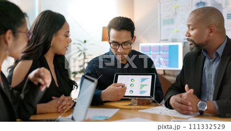 Business, team and office with presentation on tablet with smart pen, happiness and collaboration. Diversity, professional and teamwork with graphs, creativity and coaching, training and learning Business, team and office with presentation on tablet with smart pen, happiness and collaboration. Diversity, professional and teamwork with graphs, creativity and coaching, training and learning 111332529