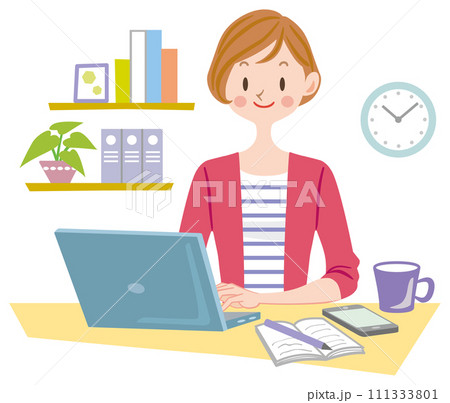 パソコンで仕事する女性 在宅で副業する主婦 オフィスで働く若い女性 パソコンで仕事する女性 在宅で副業する主婦 オフィスで働く若い女性 111333801