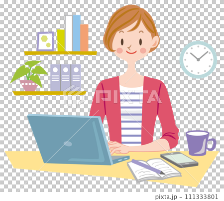 パソコンで仕事する女性 在宅で副業する主婦 オフィスで働く若い女性 パソコンで仕事する女性 在宅で副業する主婦 オフィスで働く若い女性 111333801