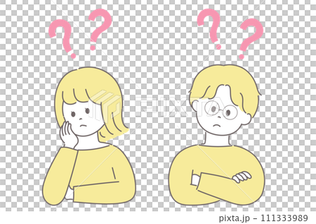 Illustration of a man and woman having doubts 111333989
