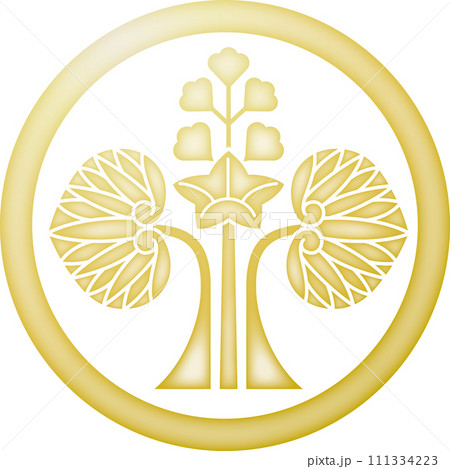 家紋　丸に変り花立ち葵【金色】 111334223