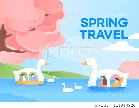 Warm Spring Travel Banner Illustration 111334526