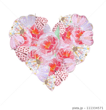 Hand painted watercolor delicate butterflies peonies heart Hand painted watercolor delicate butterflies peonies heart 111334571