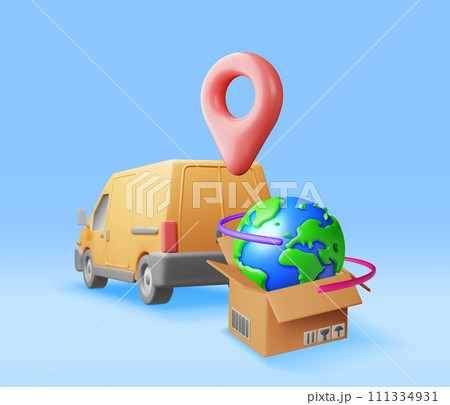 3D Delivery Van and Cardboard Boxes 111334931