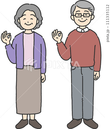 OKとハンドサインを作るシニア世代男女のイラスト 111335112