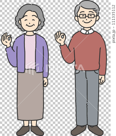 OKとハンドサインを作るシニア世代男女のイラスト 111335112
