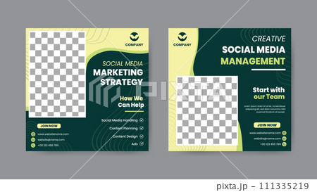 Set of digital marketing strategy social media post template. Square banner design background. 111335219