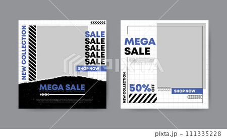 Collection of trendy sale discount social media post templates. Square banner design background. 111335228