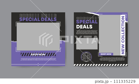Collection of trendy sale discount social media post templates. Square banner design background. 111335229