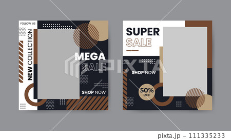 Collection of trendy sale discount social media post templates. Square banner design background. 111335233