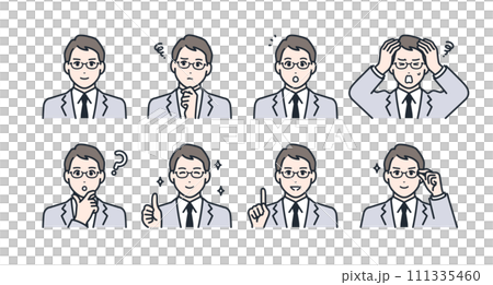 Expression icon illustration set material of a young businessman wearing glasses Expression icon illustration set material of a young businessman wearing glasses 111335460