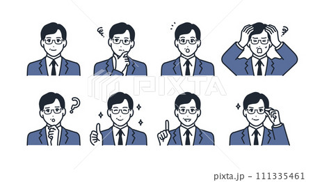 スーツを着たミドル男性の表情アイコンイラストセット素材 スーツを着たミドル男性の表情アイコンイラストセット素材 111335461