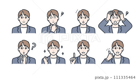 若い男性の表情アイコンイラストセット素材 若い男性の表情アイコンイラストセット素材 111335464