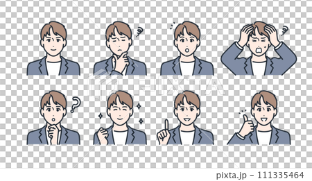 若い男性の表情アイコンイラストセット素材 若い男性の表情アイコンイラストセット素材 111335464