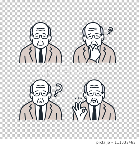 スーツを着たシニア男性の表情アイコンイラストセット素材 スーツを着たシニア男性の表情アイコンイラストセット素材 111335465