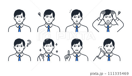 若い男性の表情アイコンイラストセット素材 111335469