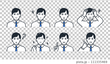 若い男性の表情アイコンイラストセット素材 111335469