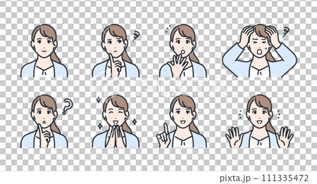 若いビジネスウーマンの表情アイコンイラストセット素材 111335472