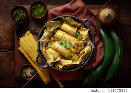 Delicious steamed tamal. Traditional Colombian food tamale Delicious steamed tamal. Traditional Colombian food tamale 111335551