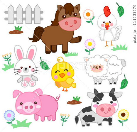 farm animals Hand drawn Cute  vectors  for kids set 111335576
