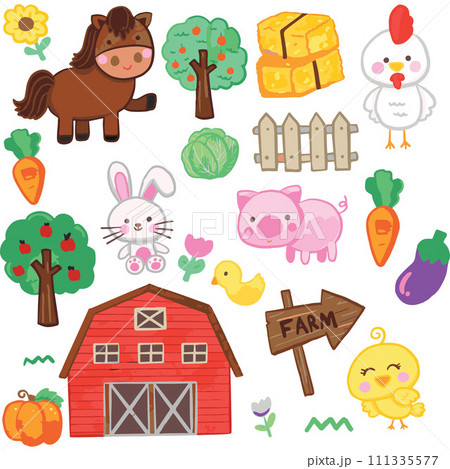 farm animals Hand drawn Cute  vectors  for kids set 111335577