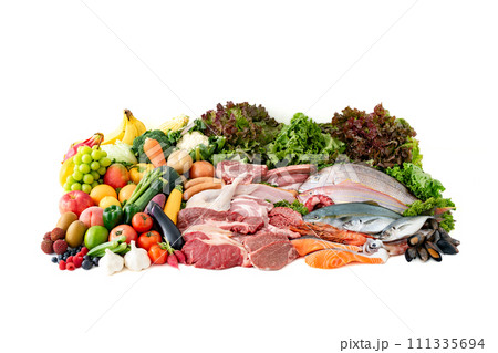 肉　魚　野菜　果物　集合　白バック 111335694