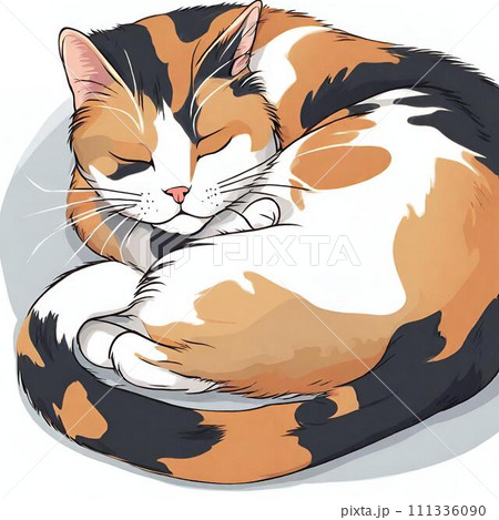 丸まって眠る三毛猫【AI生成】 111336090