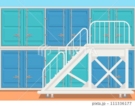 二階建てのトランクルームと移動式階段 111336177