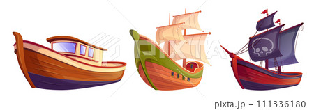 Set of wooden ships isolated on white background 111336180