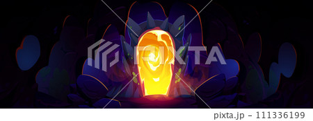 Magic glowing portal door in dark underground cave Magic glowing portal door in dark underground cave 111336199