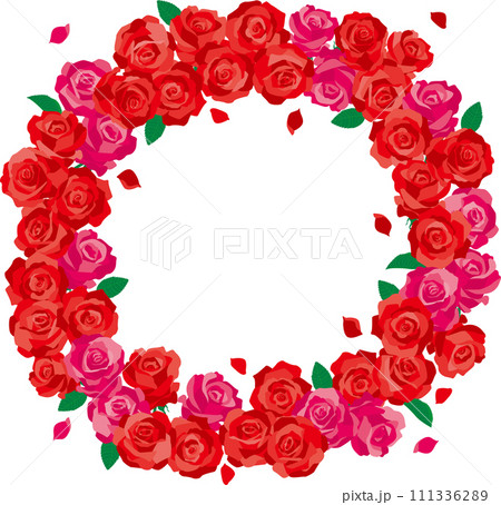 背景素材＜花・薔薇＆花びらリース・赤・ピンク＞ 111336289