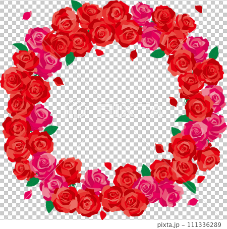 Background material <Flowers, roses & petal wreath, red, pink> 111336289