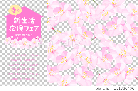 桜が描かれた春の新学期・新生活応援フェアのポップな横長タイトルフレーム_白 桜が描かれた春の新学期・新生活応援フェアのポップな横長タイトルフレーム_白 111336476