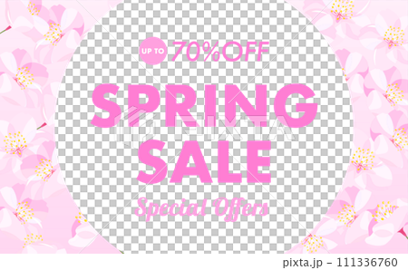 A circular frame with copy space of simple and stylish cherry blossom petals in full bloom that can be used as a sale background or title. A circular frame with copy space of simple and stylish cherry blossom petals in full bloom that can be used as a sale background or title. 111336760