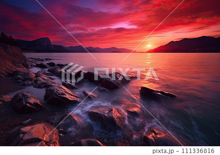 Sunset on the Sea, Generative AI Sunset on the Sea, Generative AI 111336816