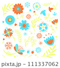 SIMPLE FLOWERS Floral Sketch Abstract Nature Folk Style Decor Ethnic Doodle Ornament Holiday Bright Cartoon Packaging Vector Illustration For Print On Pink 111337062