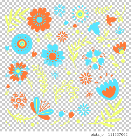 SIMPLE FLOWERS Floral Sketch Abstract Nature Folk Style Decor Ethnic Doodle Ornament Holiday Bright Cartoon Packaging Vector Illustration For Print On Pink 111337062