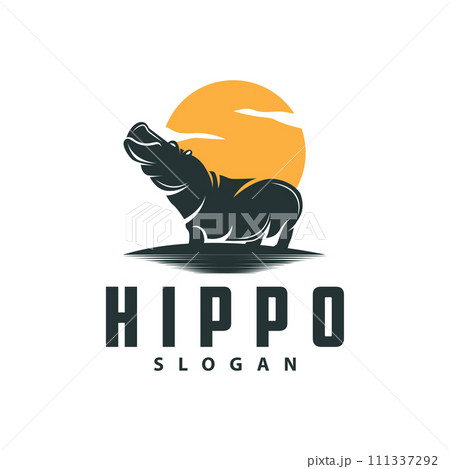 Hippo logo vector simple silhouette zoo animal design brand template illustration 111337292