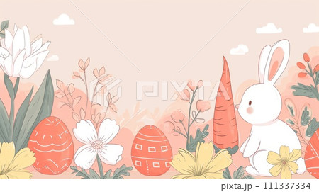Happy easter banner background. Easter bunny 111337334