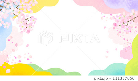 水彩の桜とカラフルな背景イラスト 111337656
