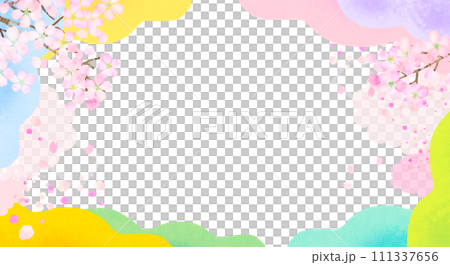 水彩の桜とカラフルな背景イラスト 111337656