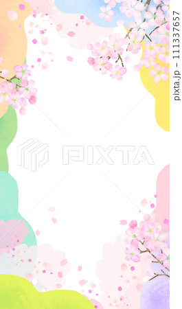 水彩の桜とカラフルな背景イラスト 水彩の桜とカラフルな背景イラスト 111337657