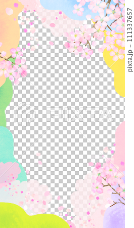 水彩の桜とカラフルな背景イラスト 水彩の桜とカラフルな背景イラスト 111337657