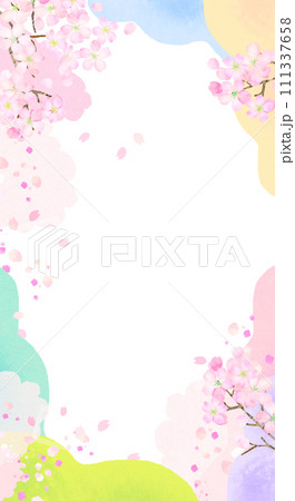水彩の桜とカラフルな背景イラスト 水彩の桜とカラフルな背景イラスト 111337658