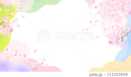 水彩の桜とカラフルな背景イラスト 水彩の桜とカラフルな背景イラスト 111337659
