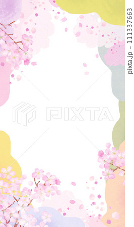 水彩の桜とカラフルな背景イラスト 111337663