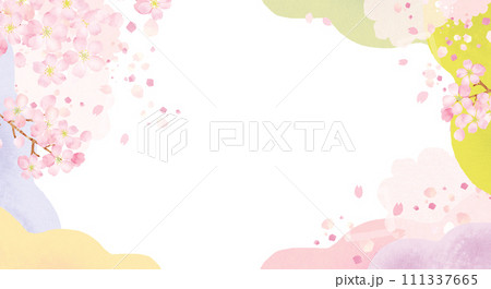 水彩の桜とカラフルな背景イラスト 水彩の桜とカラフルな背景イラスト 111337665