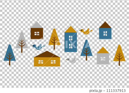Illustration of bird, house and tree Illustration of bird, house and tree 111337913