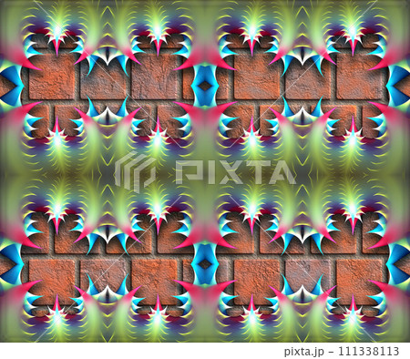 3D pattern background tile with embossed color abstract fractal art  111338113